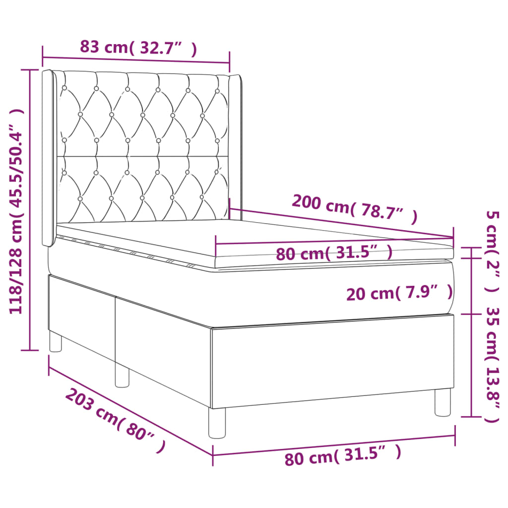 Sommier à lattes de lit matelas et LED Noir 80x200cm Tissu