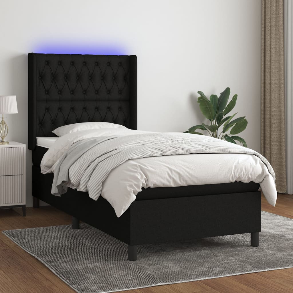 Sommier à lattes de lit matelas et LED Noir 80x200cm Tissu