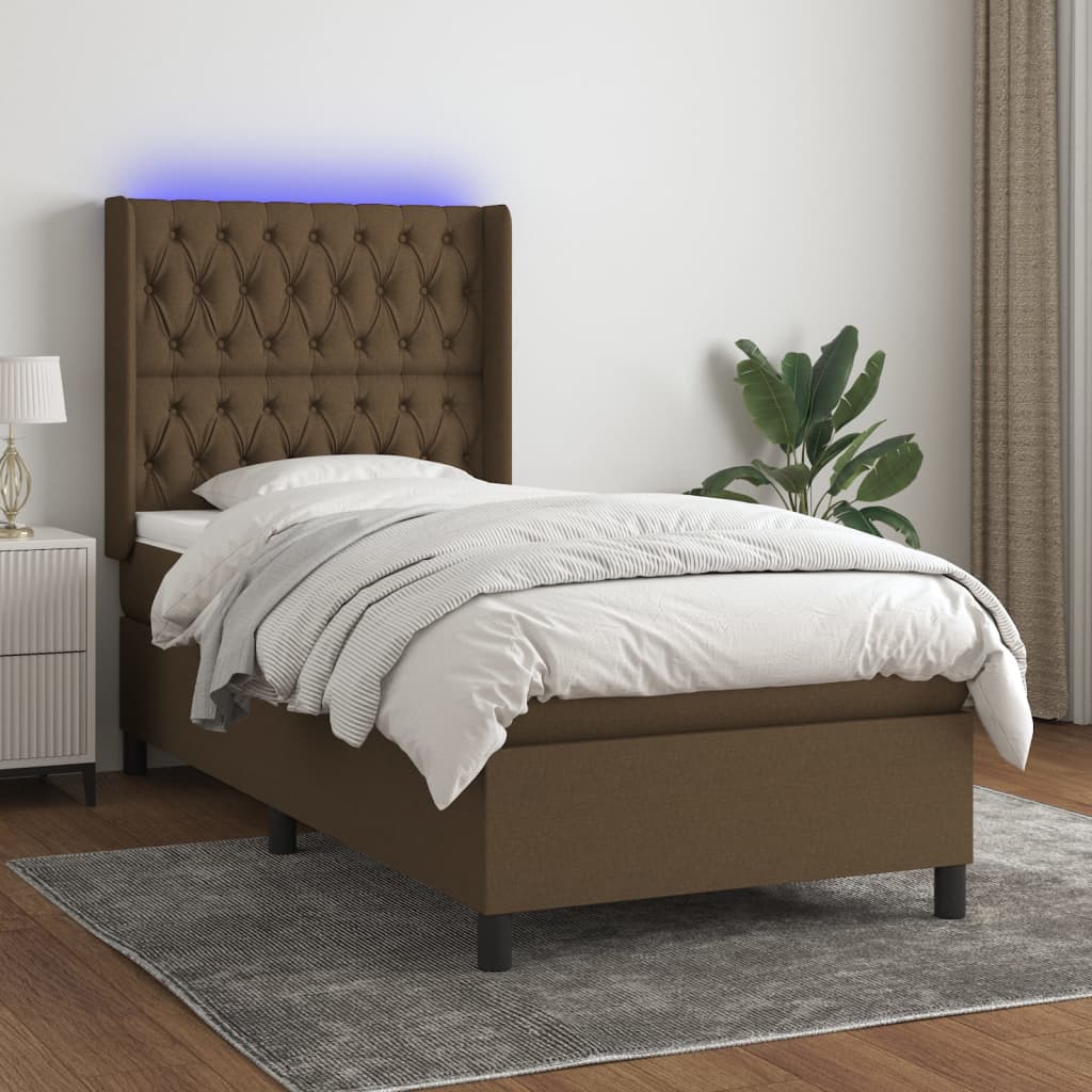 Slatted bed base LED mattress Dark brown 80x200cm Fabric