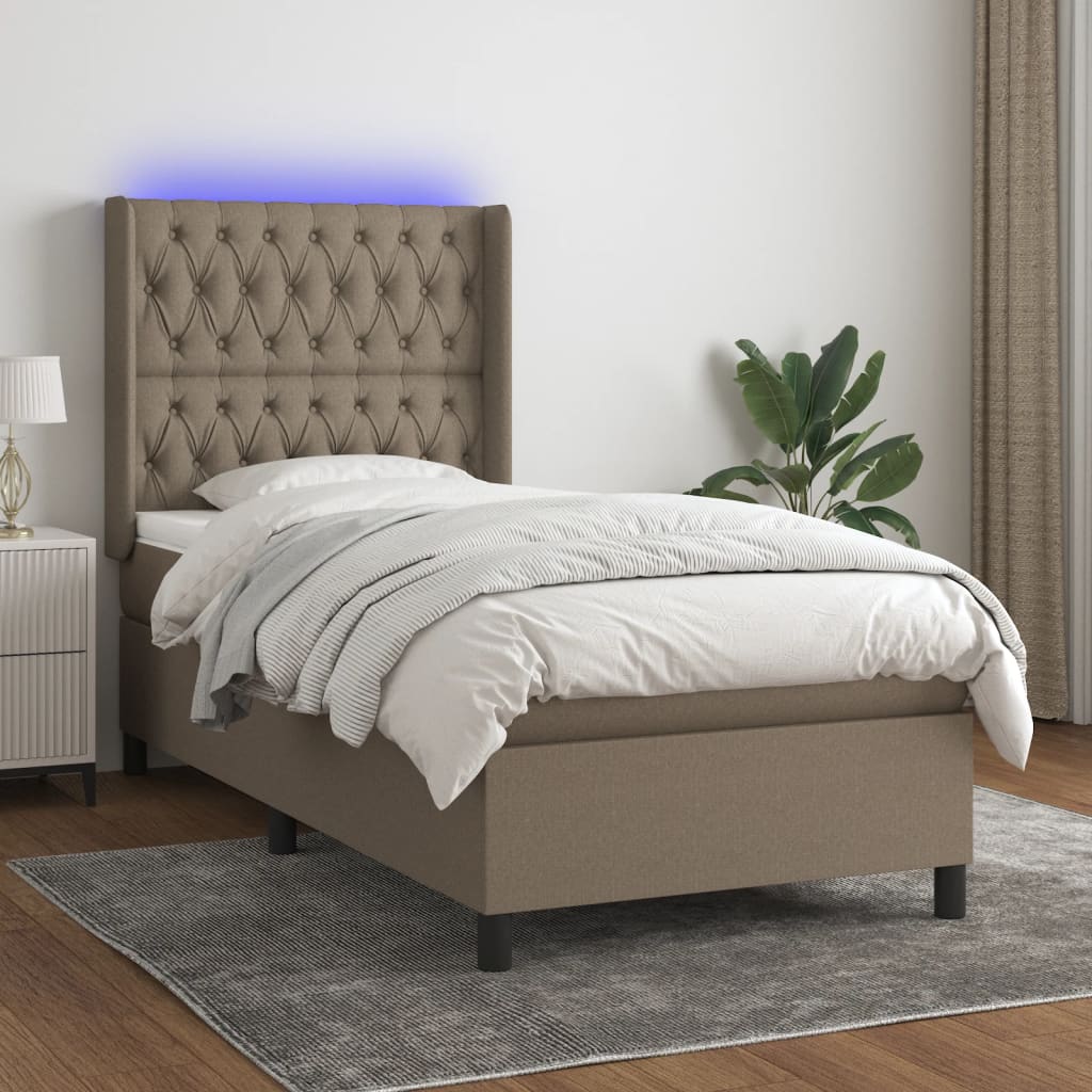 Sommier à lattes de lit matelas et LED Taupe 80x200cm Tissu