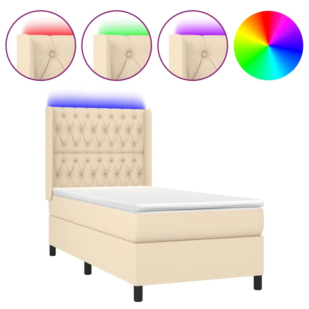 Sommier à lattes de lit matelas et LED Crème 80x200cm Tissu