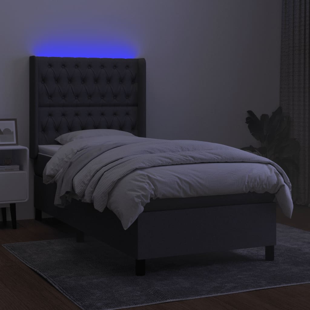 Slatted bed base LED mattress Dark gray 90x200cm Fabric