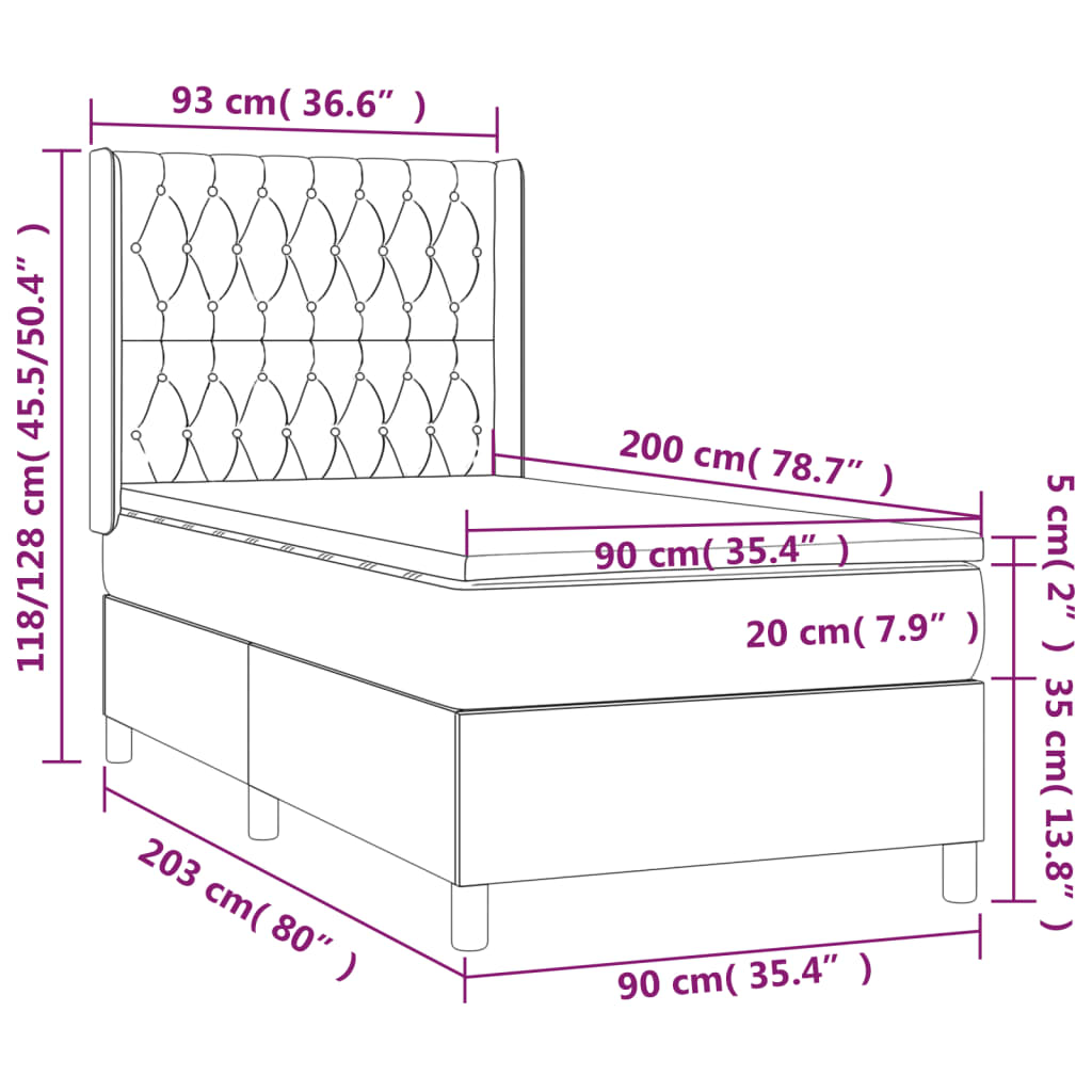 Slatted bed base LED mattress Dark gray 90x200cm Fabric