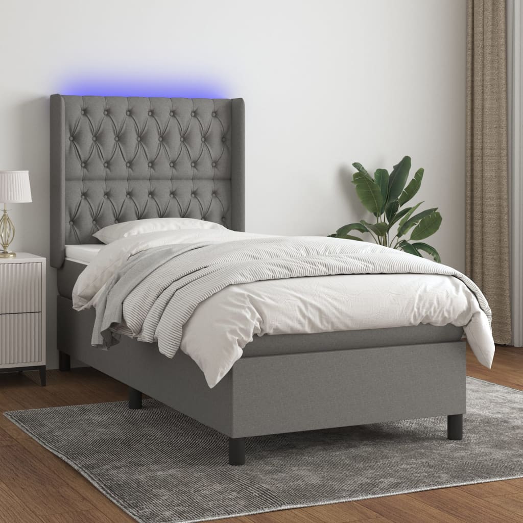 Slatted bed base LED mattress Dark gray 90x200cm Fabric