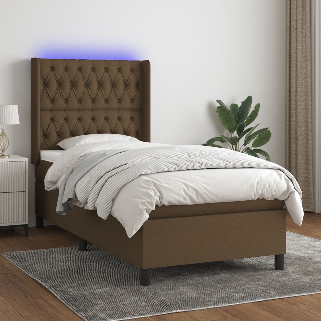 Sommier à lattes de lit matelas LED Marron foncé 90x200cm Tissu