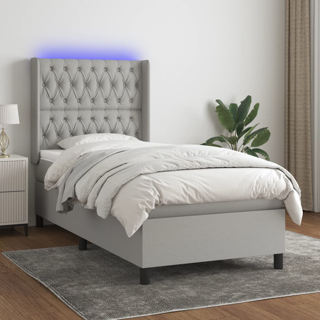 Sommier à lattes de lit matelas LED Gris clair 100x200 cm Tissu