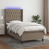 Sommier à lattes de lit matelas et LED Taupe 100x200 cm Tissu