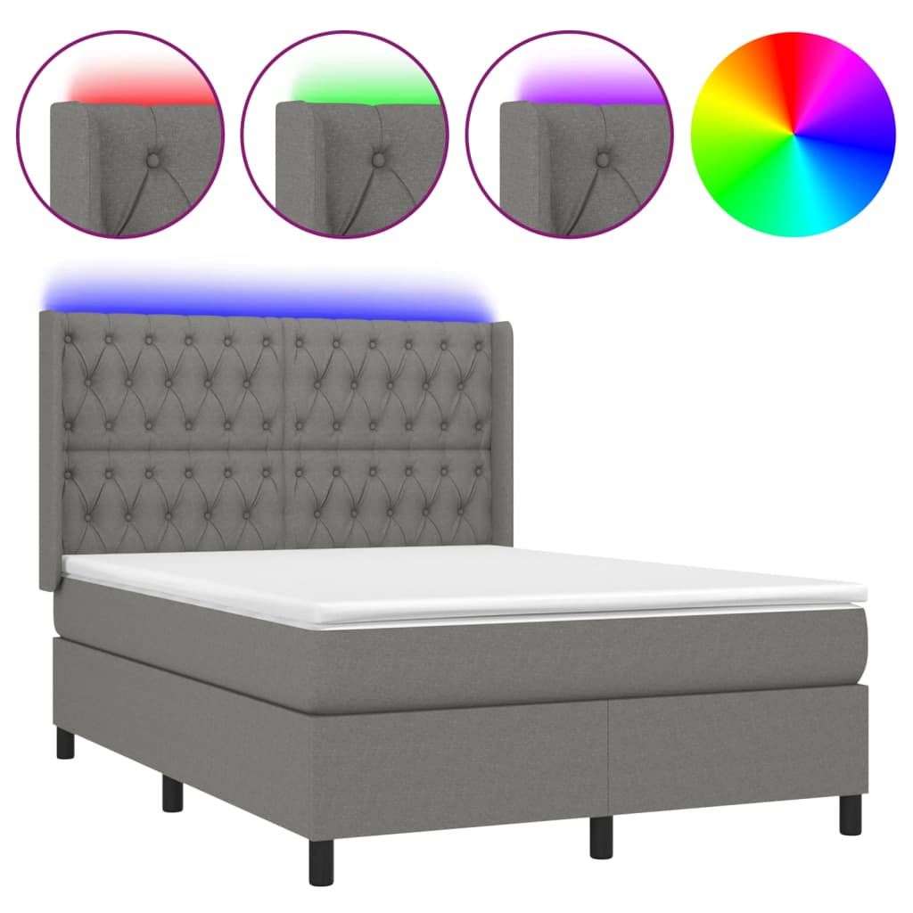 Sommier à lattes de lit matelas LED Gris foncé 140x190 cm Tissu