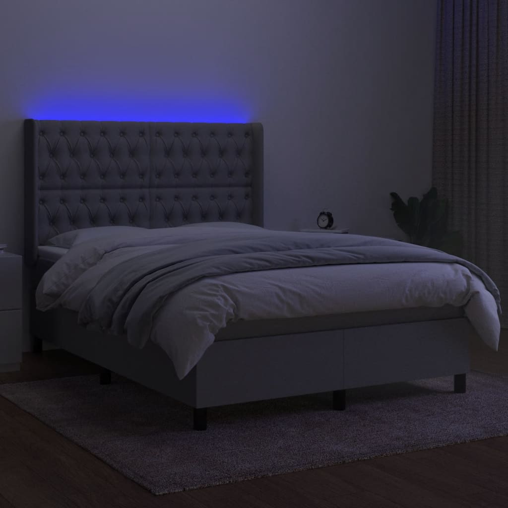 Sommier à lattes de lit matelas LED Gris clair 140x200 cm Tissu