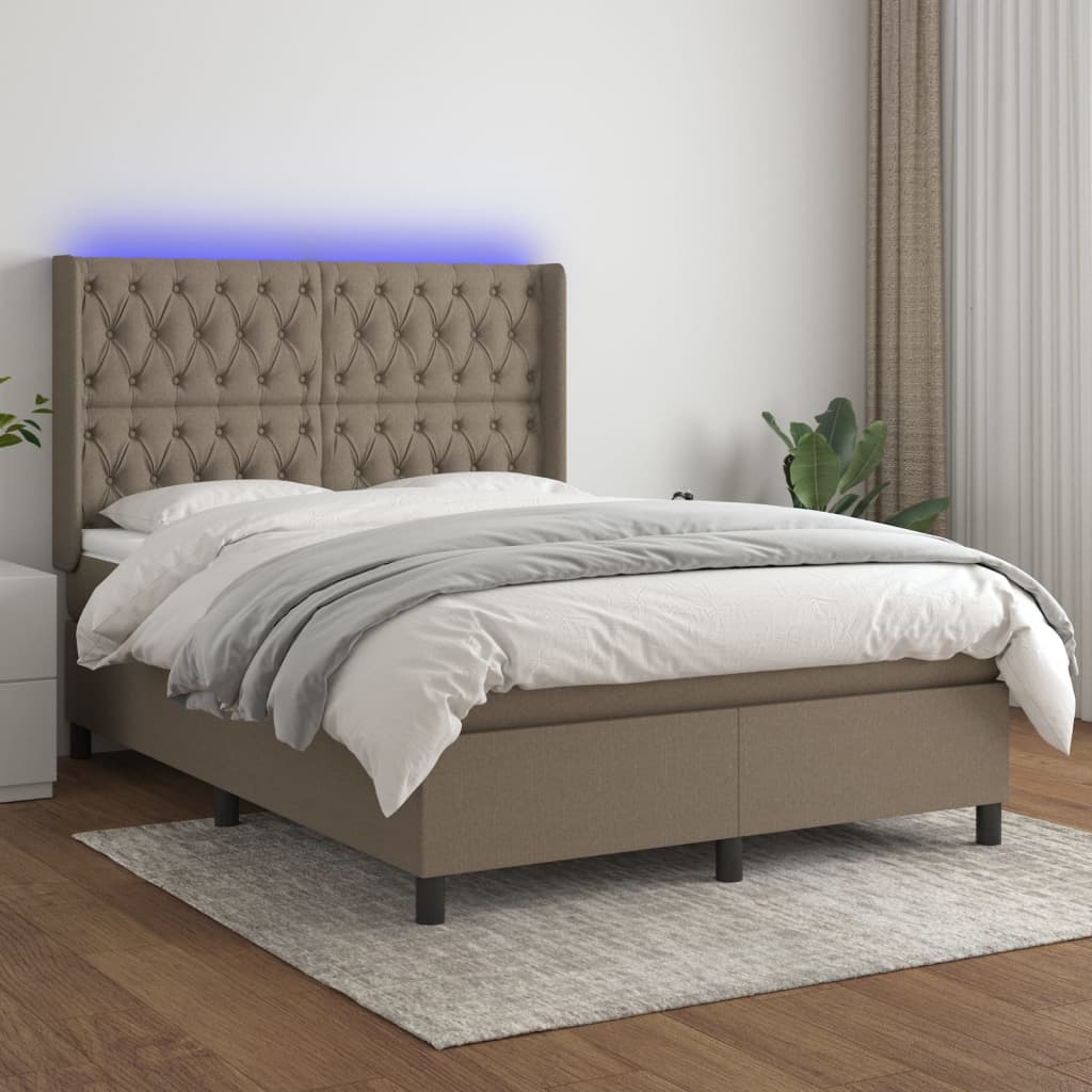 Sommier à lattes de lit matelas et LED Taupe 140x200 cm Tissu