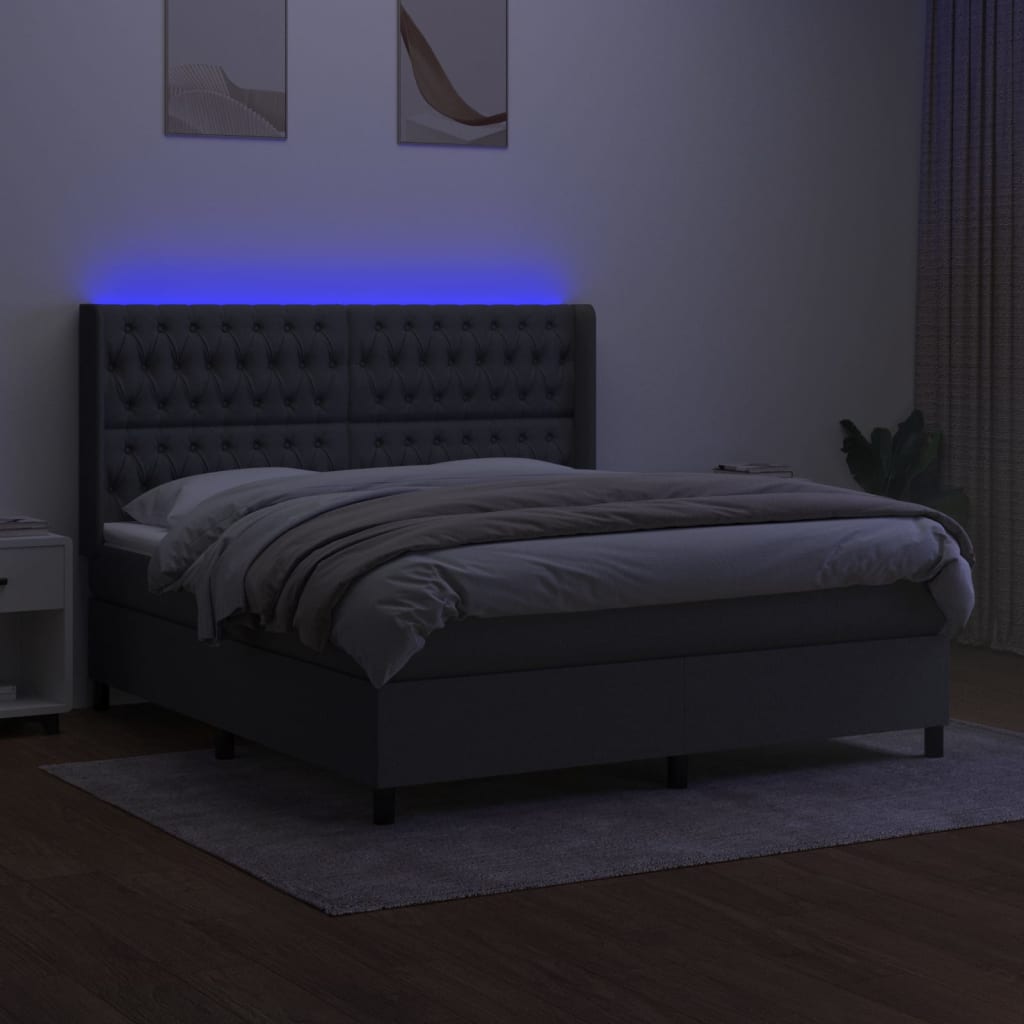 Slatted bed base LED mattress Dark gray 160x200 cm Fabric