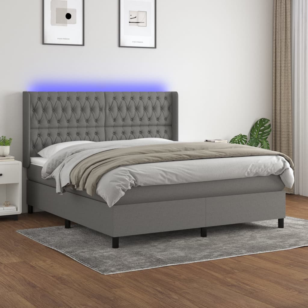 Slatted bed base LED mattress Dark gray 160x200 cm Fabric