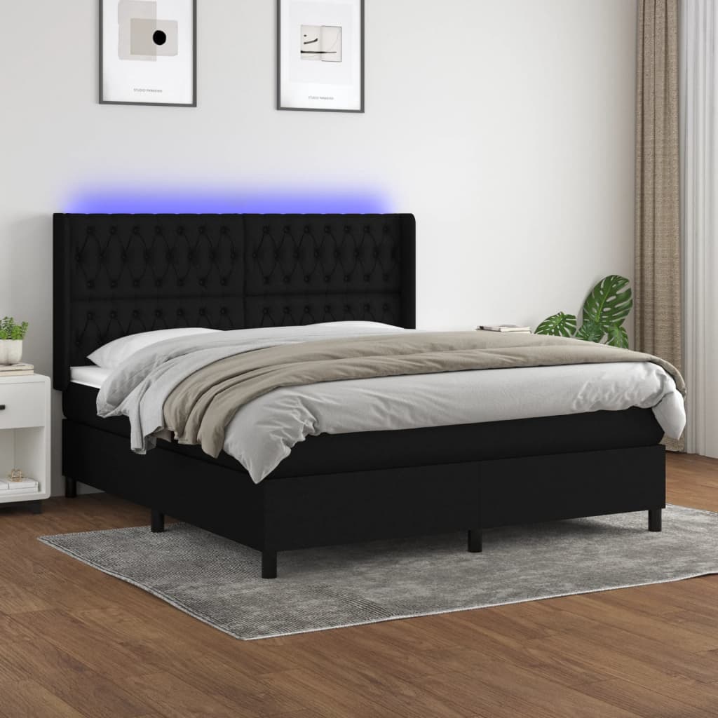 Sommier à lattes de lit matelas et LED Noir 160x200 cm Tissu