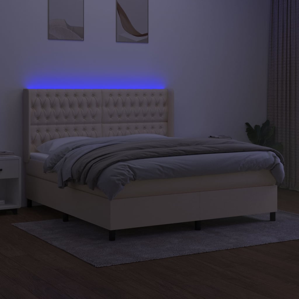 Sommier à lattes de lit matelas et LED Crème 160x200 cm Tissu