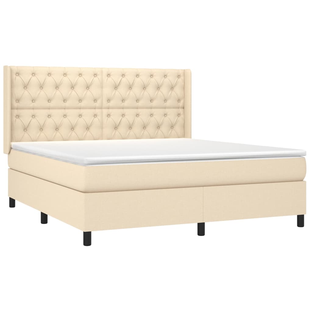 Sommier à lattes de lit matelas et LED Crème 160x200 cm Tissu