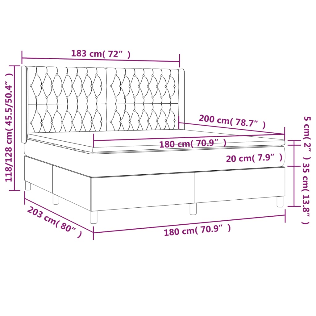 Slatted bed base LED mattress Dark gray 180x200 cm Fabric