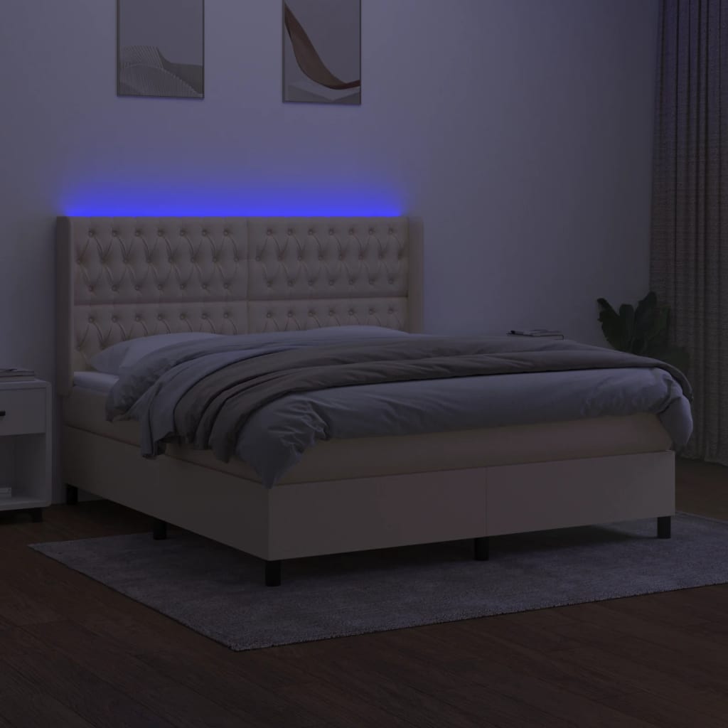 Sommier à lattes de lit matelas et LED Crème 180x200 cm Tissu