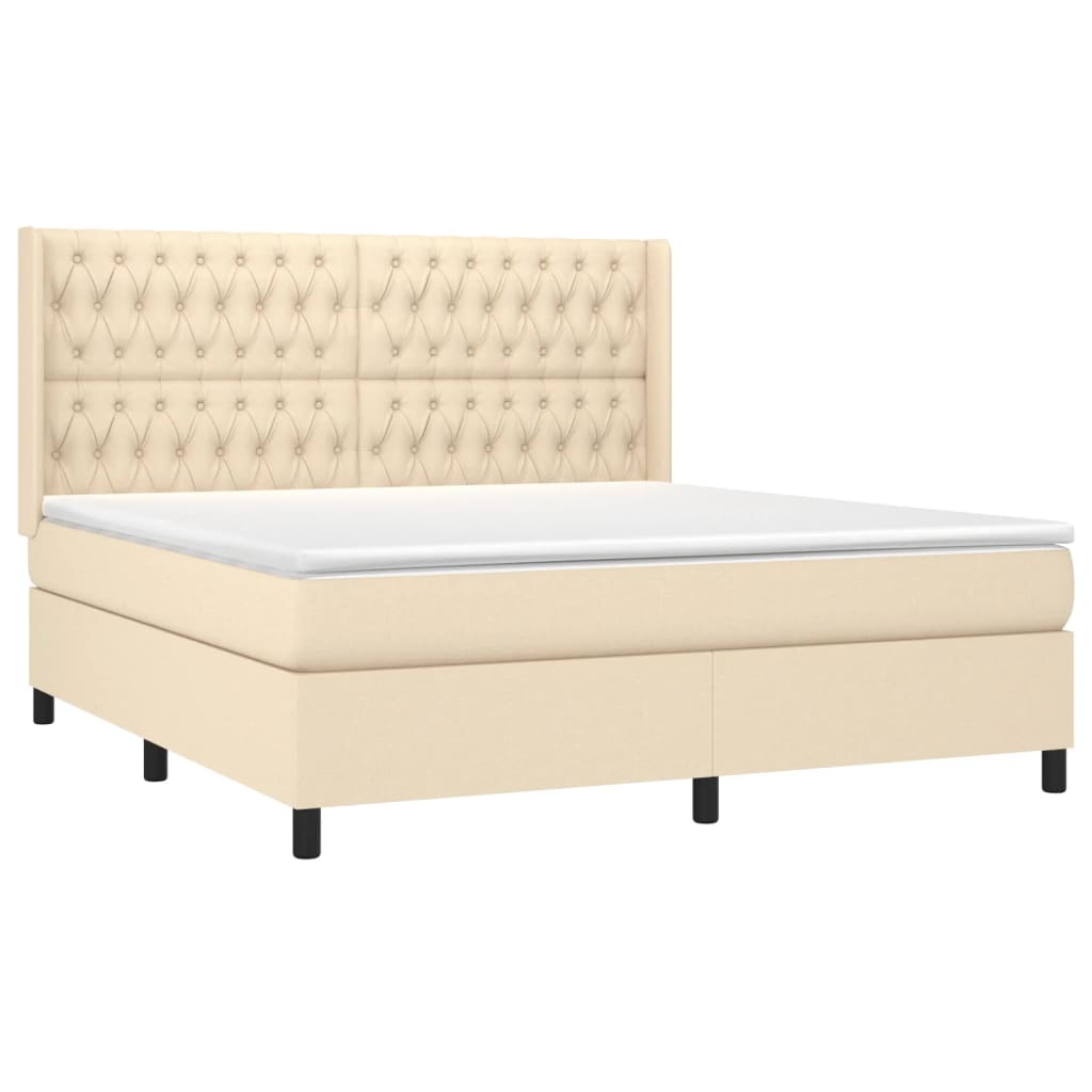 Sommier à lattes de lit matelas et LED Crème 180x200 cm Tissu