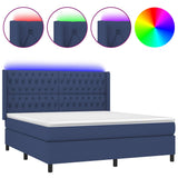 Bed slatted base mattress and LED Blue 180x200 cm Fabric