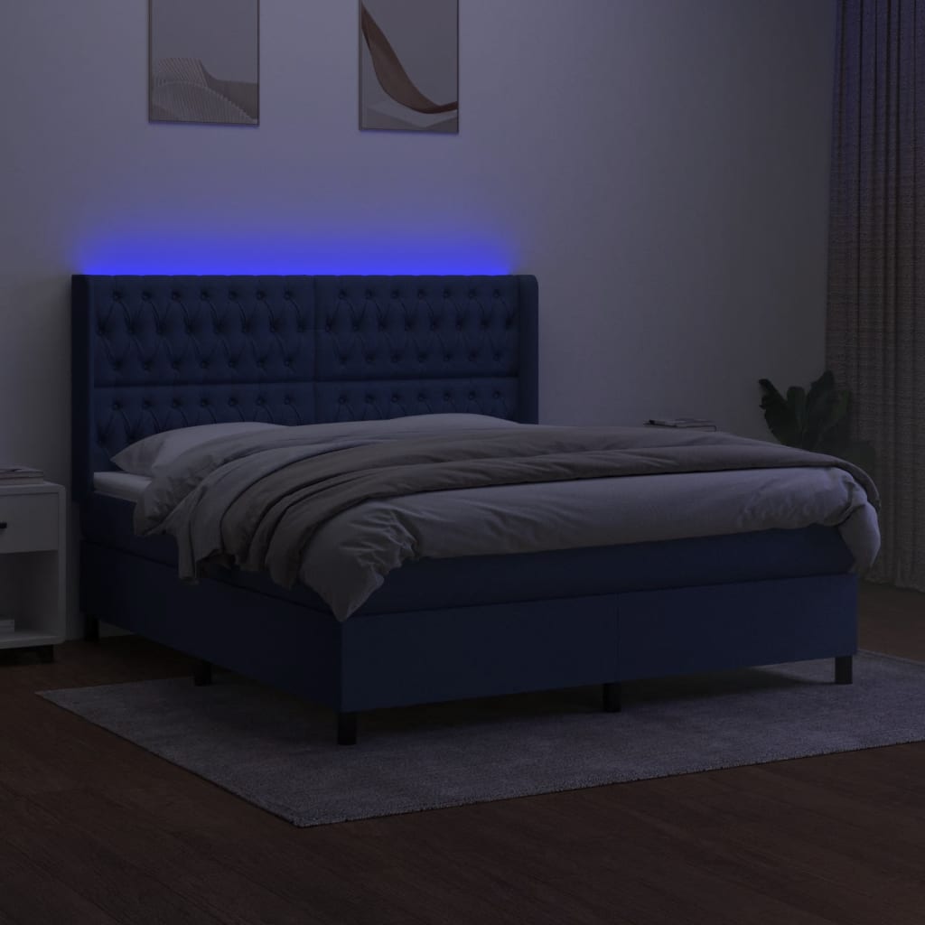 Bed slatted base mattress and LED Blue 180x200 cm Fabric