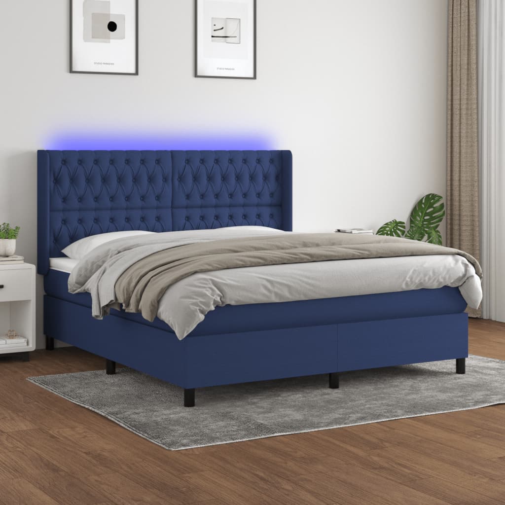 Bed slatted base mattress and LED Blue 180x200 cm Fabric