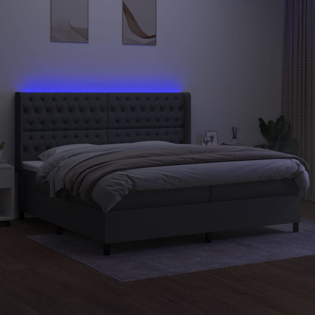 Sommier à lattes de lit matelas LED Gris foncé 200x200 cm Tissu