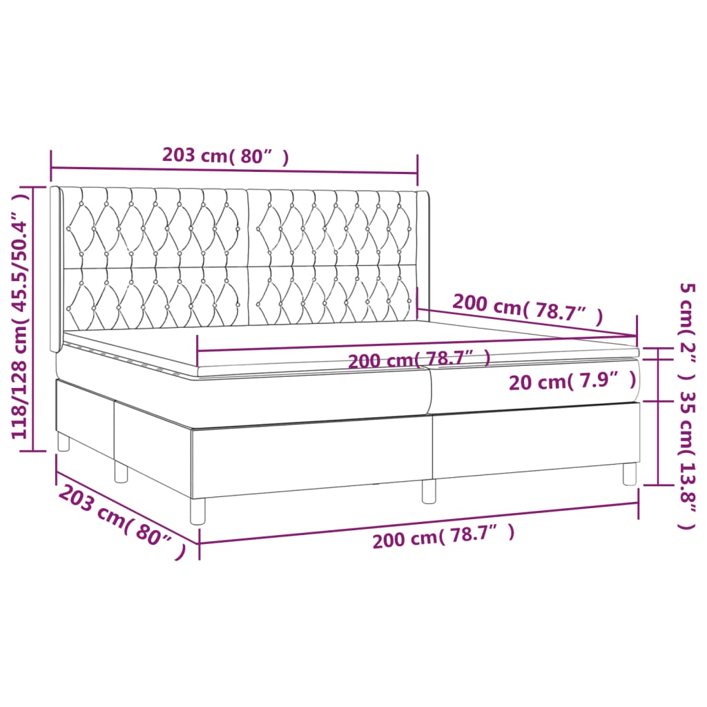 Sommier à lattes de lit matelas et LED Noir 200x200 cm Tissu