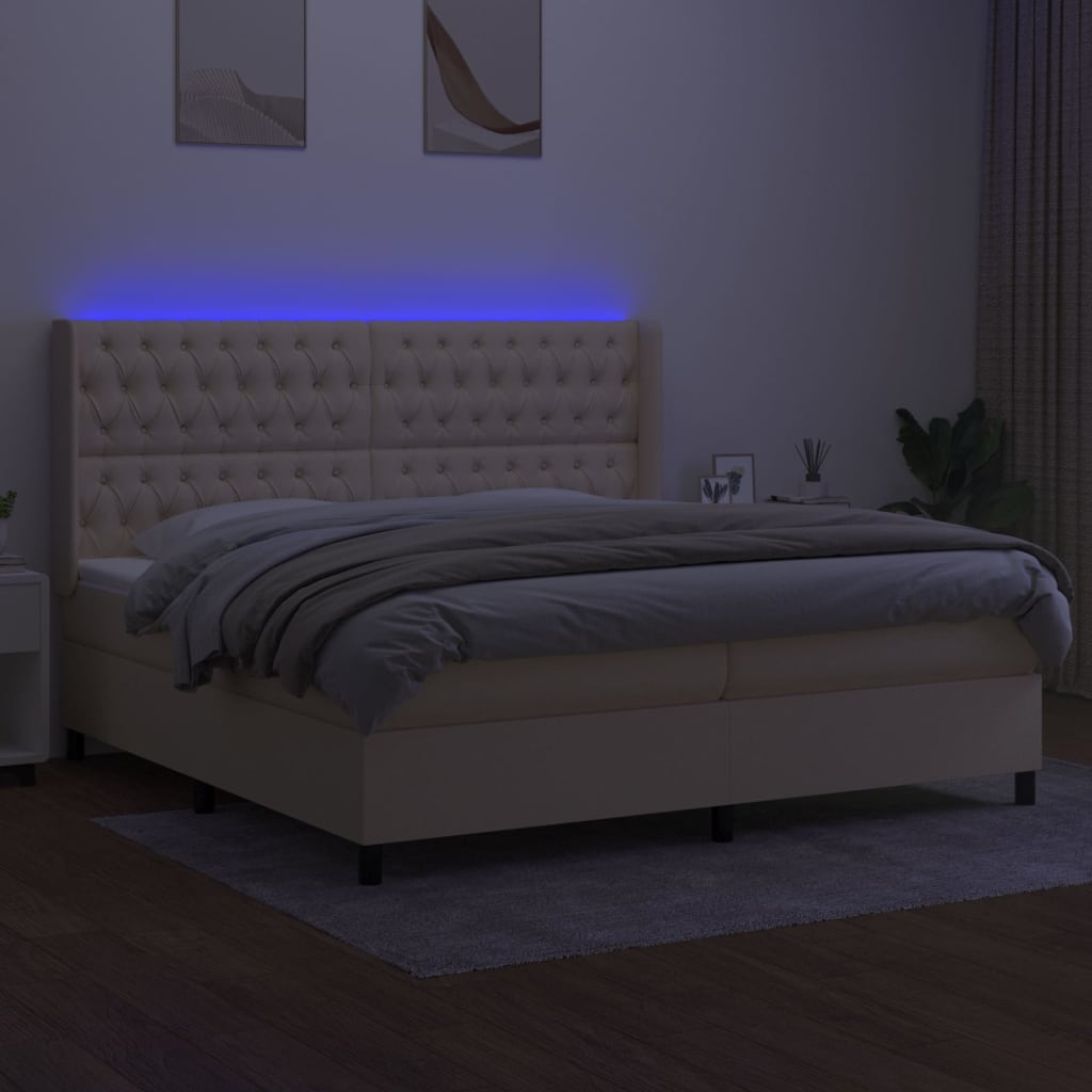 Sommier à lattes de lit matelas et LED Crème 200x200 cm Tissu