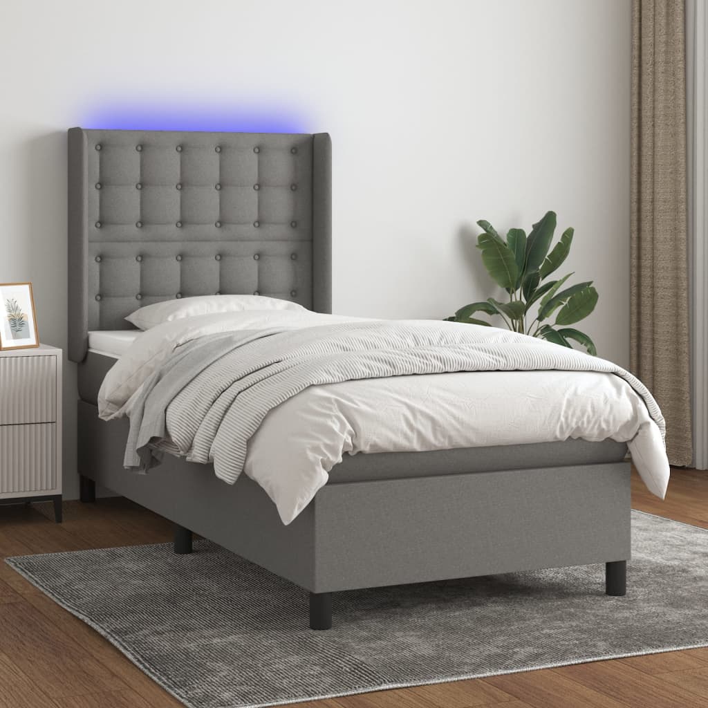 Slatted bed base LED mattress Dark gray 80x200cm Fabric