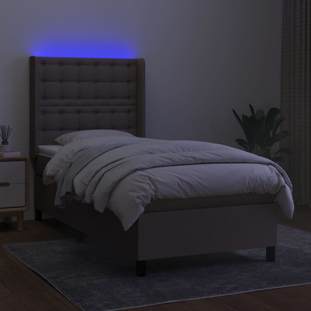 Sommier à lattes de lit matelas et LED Taupe 80x200cm Tissu