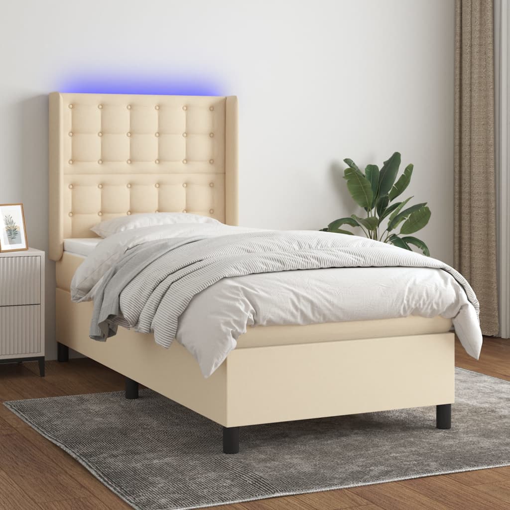 Sommier à lattes de lit matelas et LED Crème 90x190 cm Tissu