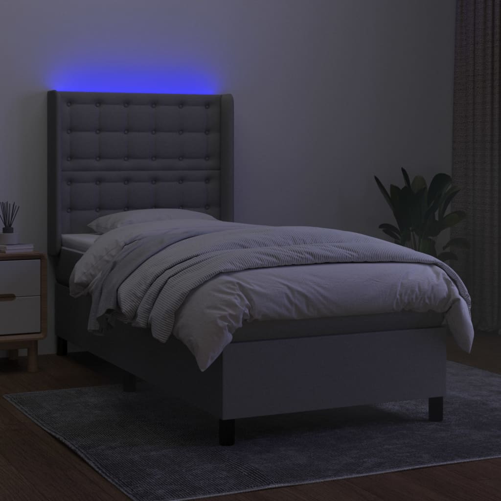 Bed slatted base LED mattress Light gray 100x200 cm Fabric