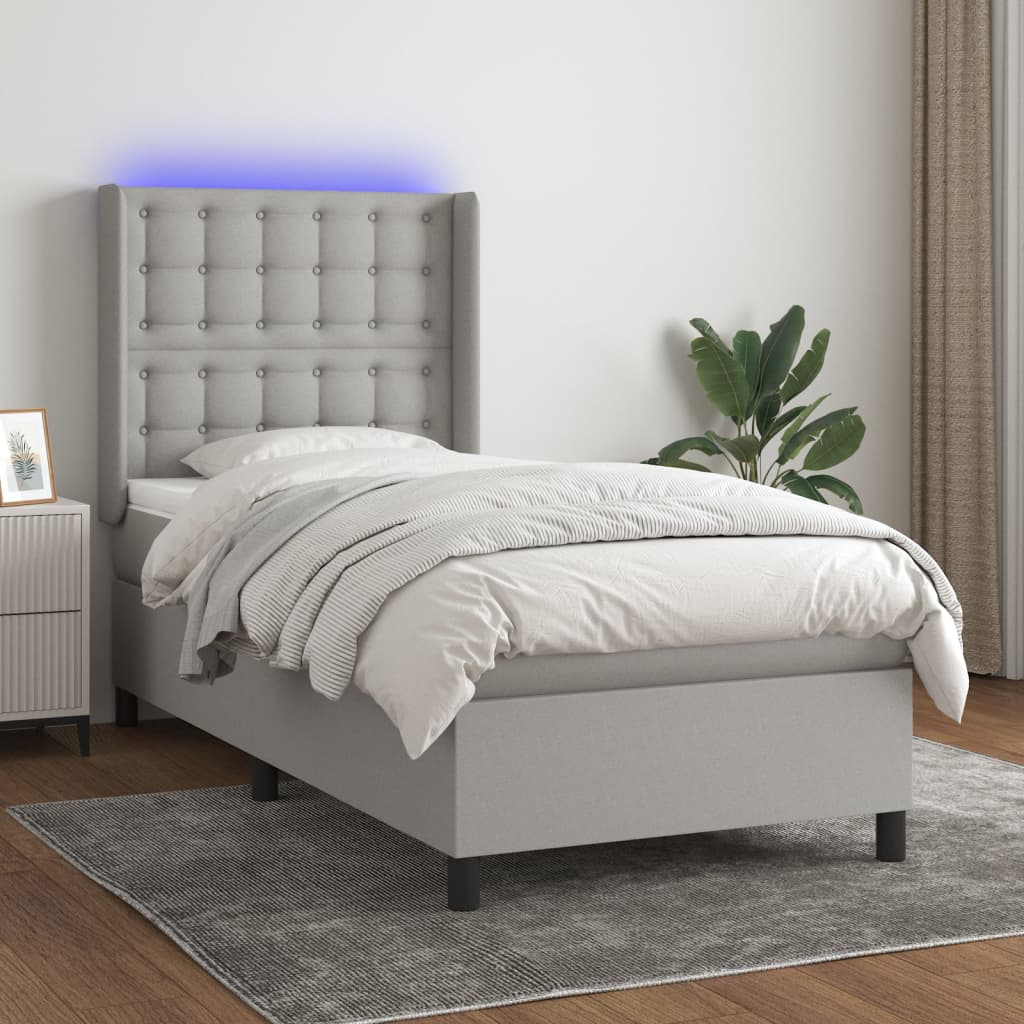 Bed slatted base LED mattress Light gray 100x200 cm Fabric