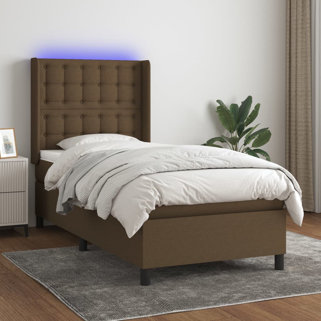 Sommier à lattes de lit matelas et LED Marron foncé 100x200cm