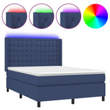 Sommier à lattes de lit matelas et LED Bleu 140x190 cm Tissu