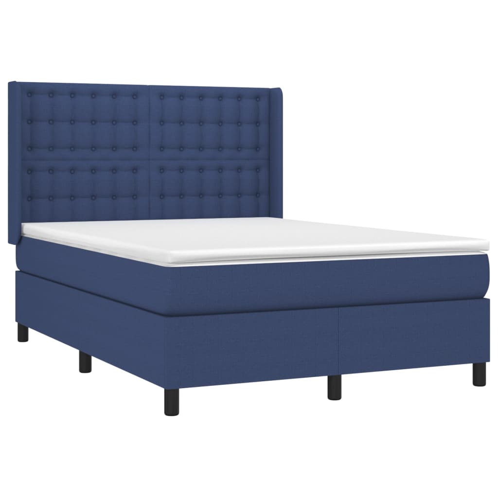 Sommier à lattes de lit matelas et LED Bleu 140x190 cm Tissu