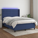 Sommier à lattes de lit matelas et LED Bleu 140x190 cm Tissu