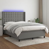 Sommier à lattes de lit matelas LED Gris foncé 140x200 cm Tissu