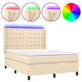 Sommier à lattes de lit matelas et LED Crème 140x200 cm Tissu