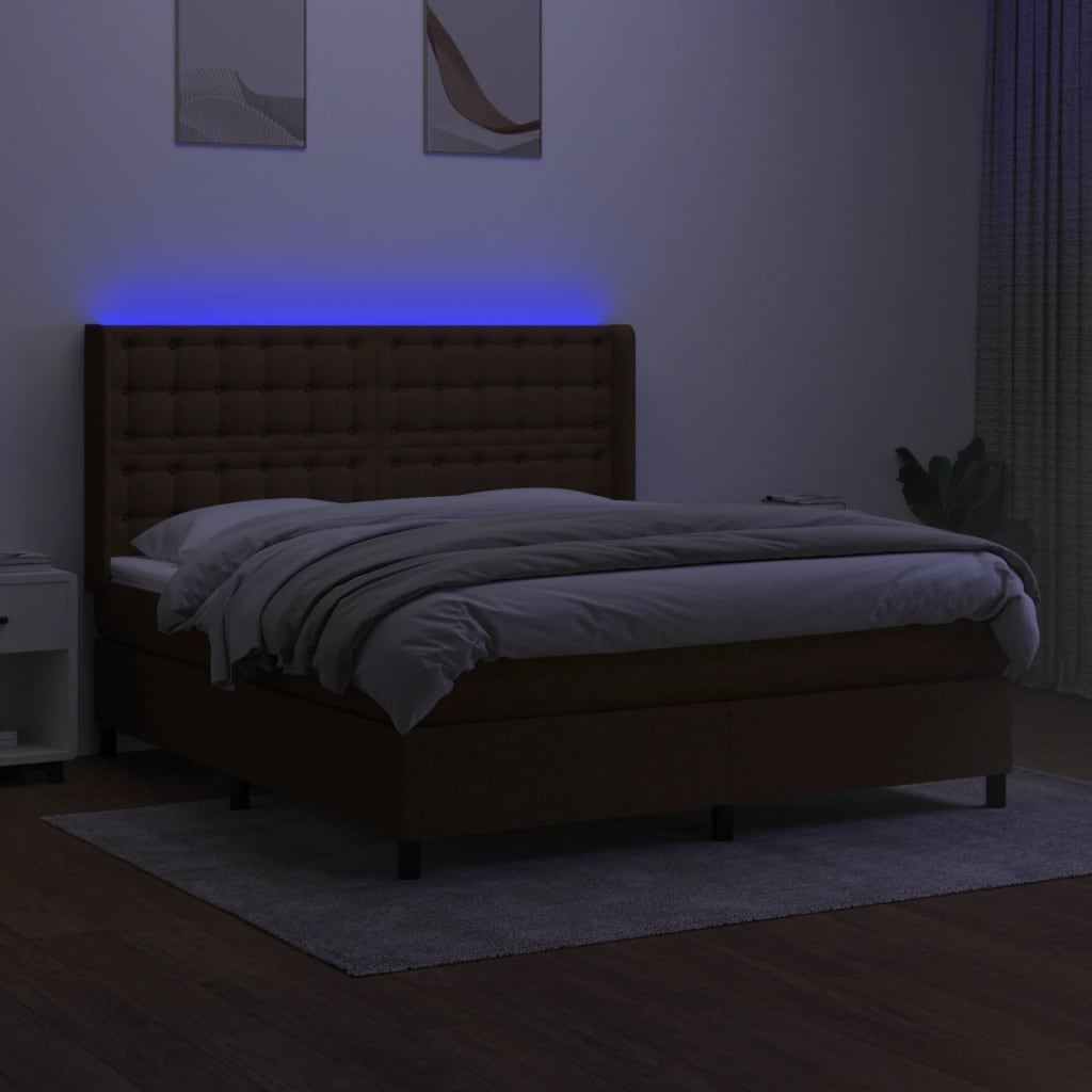 Sommier à lattes de lit matelas et LED Marron foncé 180x200cm