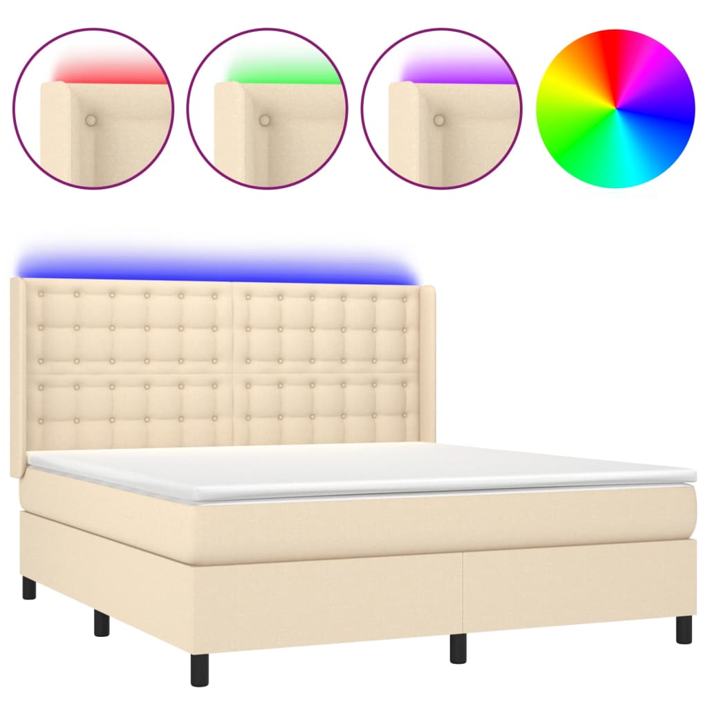 Sommier à lattes de lit matelas et LED Crème 180x200 cm Tissu