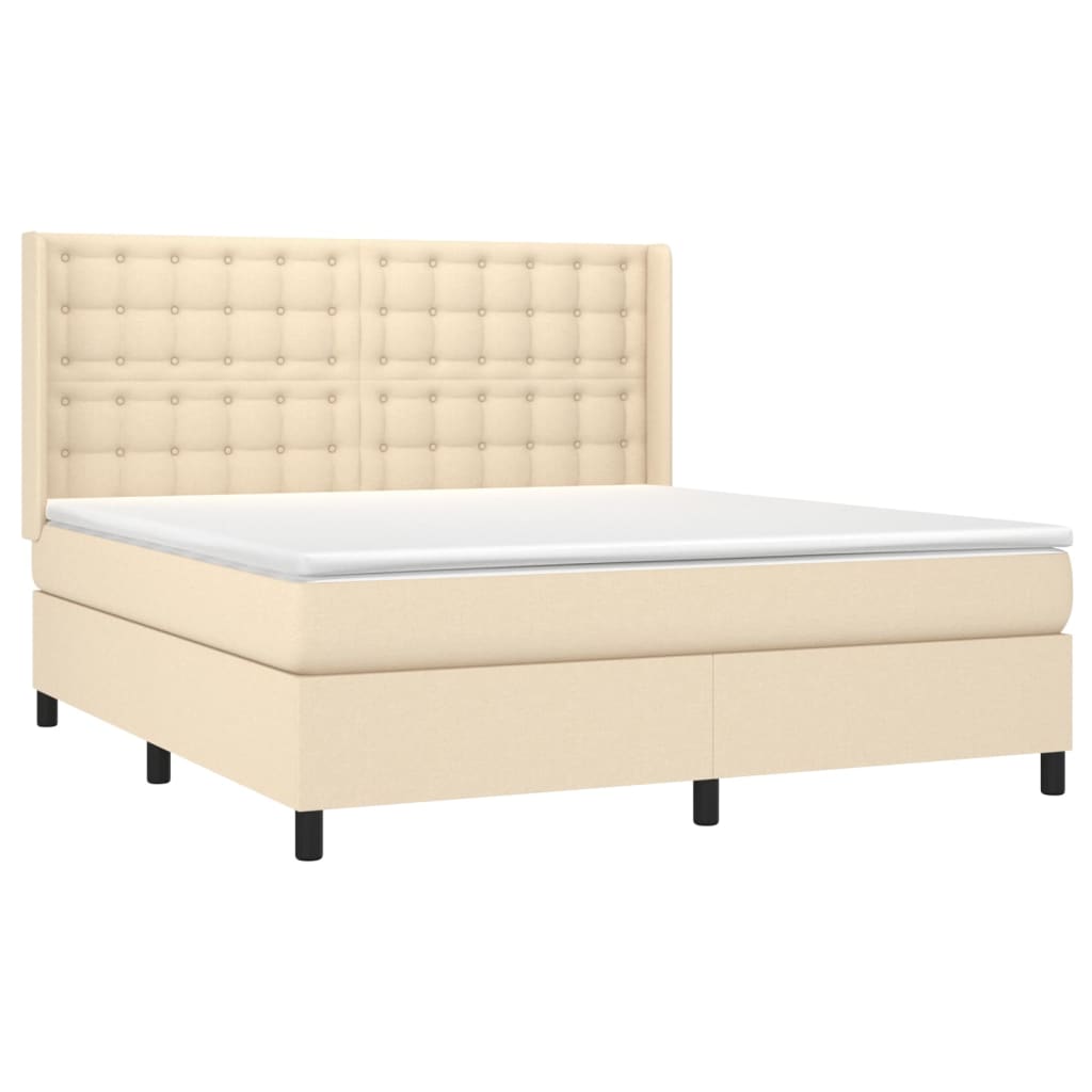 Sommier à lattes de lit matelas et LED Crème 180x200 cm Tissu