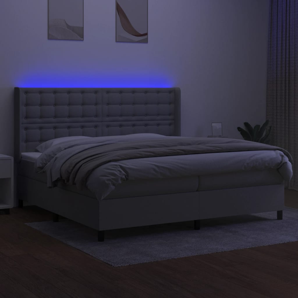 Bed slatted base LED mattress Light gray 200x200 cm Fabric