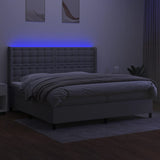 Bed slatted base LED mattress Light gray 200x200 cm Fabric