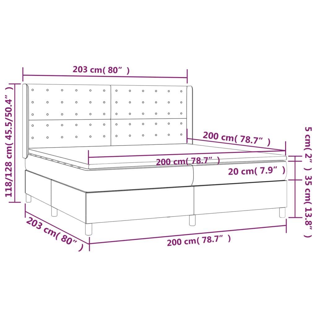 Lattenrost LED-Matratze Hellgrau 200x200 cm Stoff