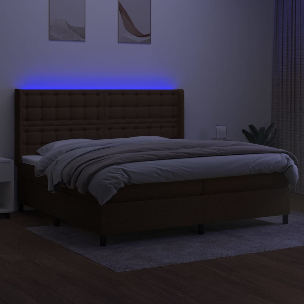 Sommier à lattes de lit matelas et LED Marron foncé 200x200 cm