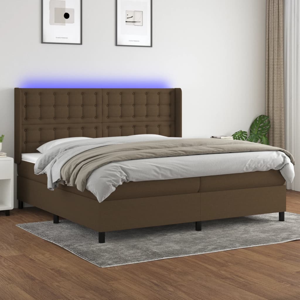 Sommier à lattes de lit matelas et LED Marron foncé 200x200 cm