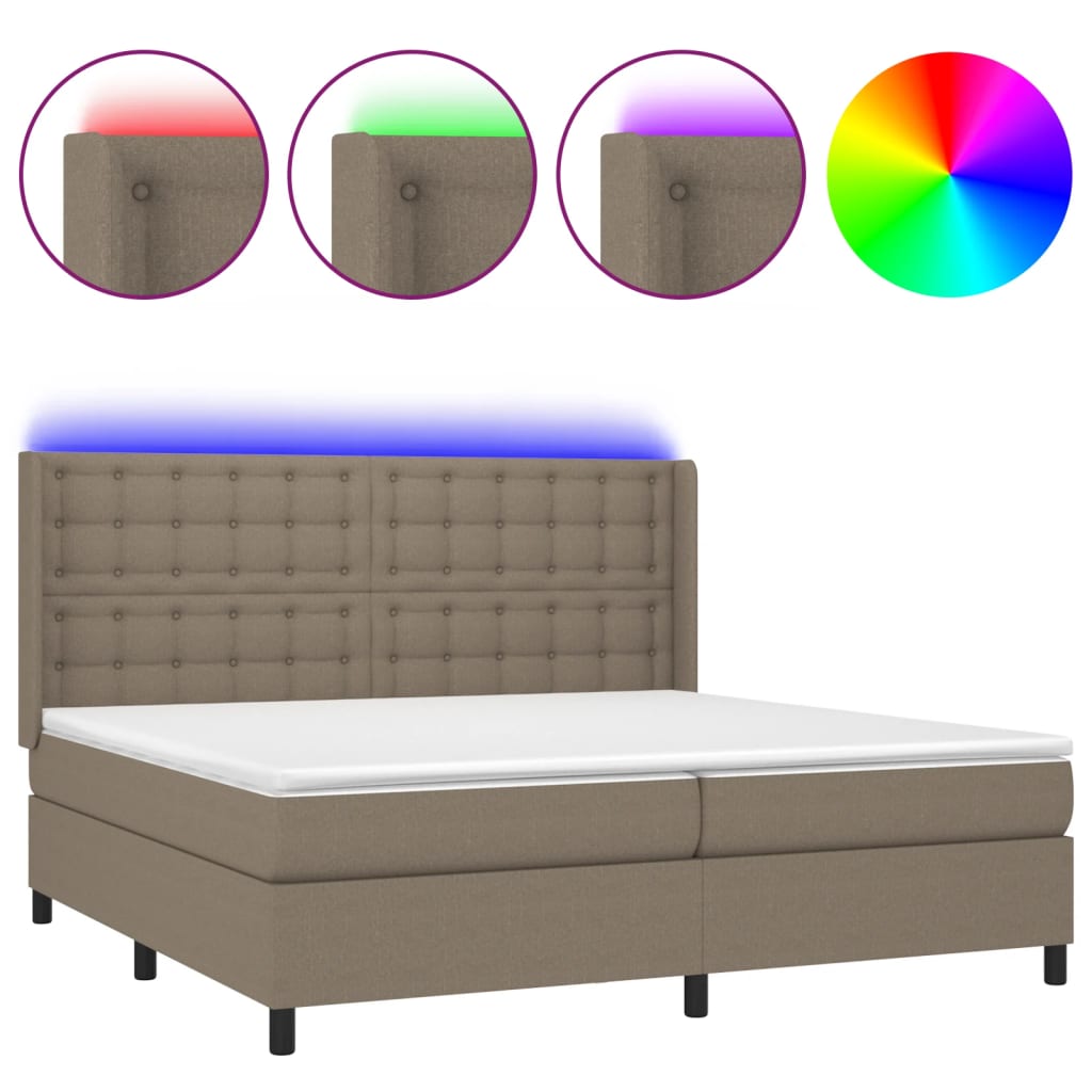 Sommier à lattes de lit matelas et LED Taupe 200x200 cm Tissu