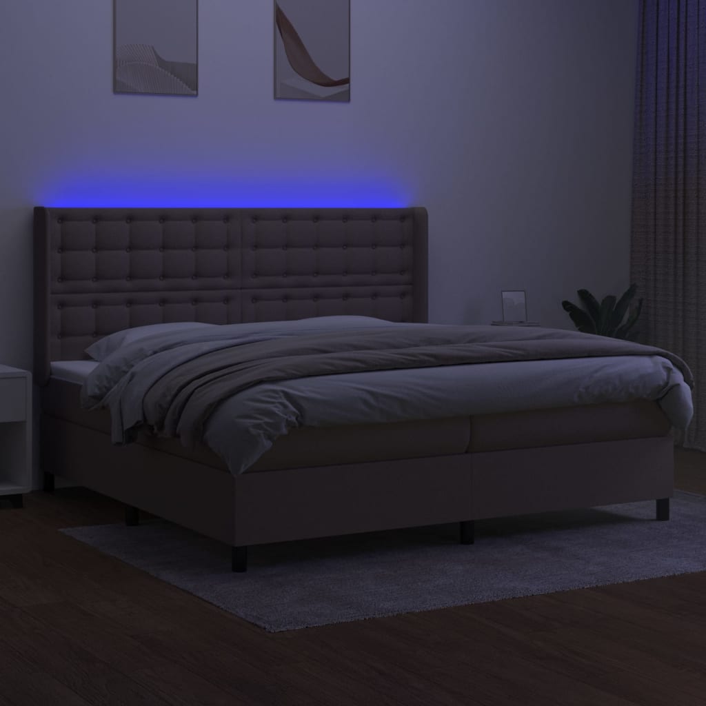 Sommier à lattes de lit matelas et LED Taupe 200x200 cm Tissu