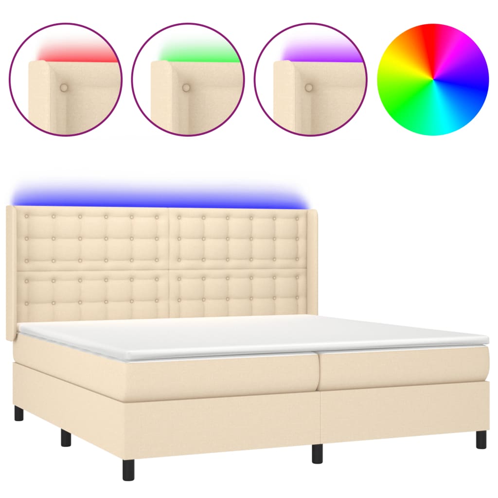 Sommier à lattes de lit matelas et LED Crème 200x200 cm Tissu